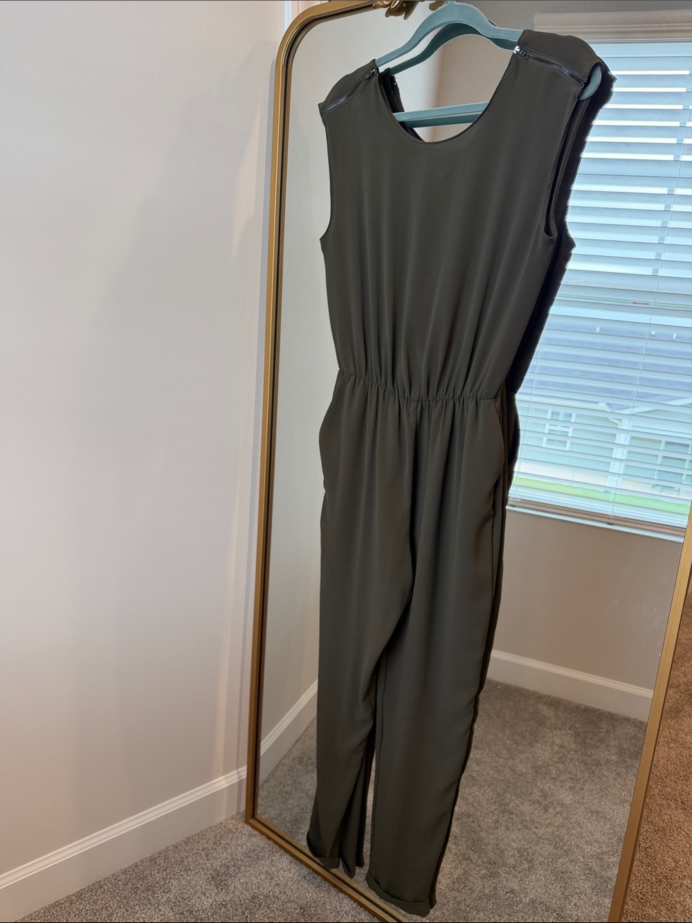 Zara Olive Sleeveless Jumpsuit with Elastic Waist